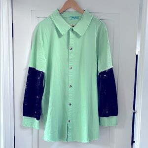 SEQUIN SLEEVE DISTRESSED HEM SHACKET